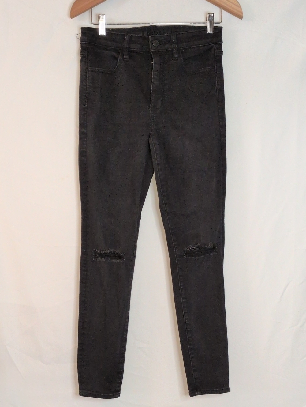 American Eagle Black Distressed Skinny Jeans High Waisted Size 6